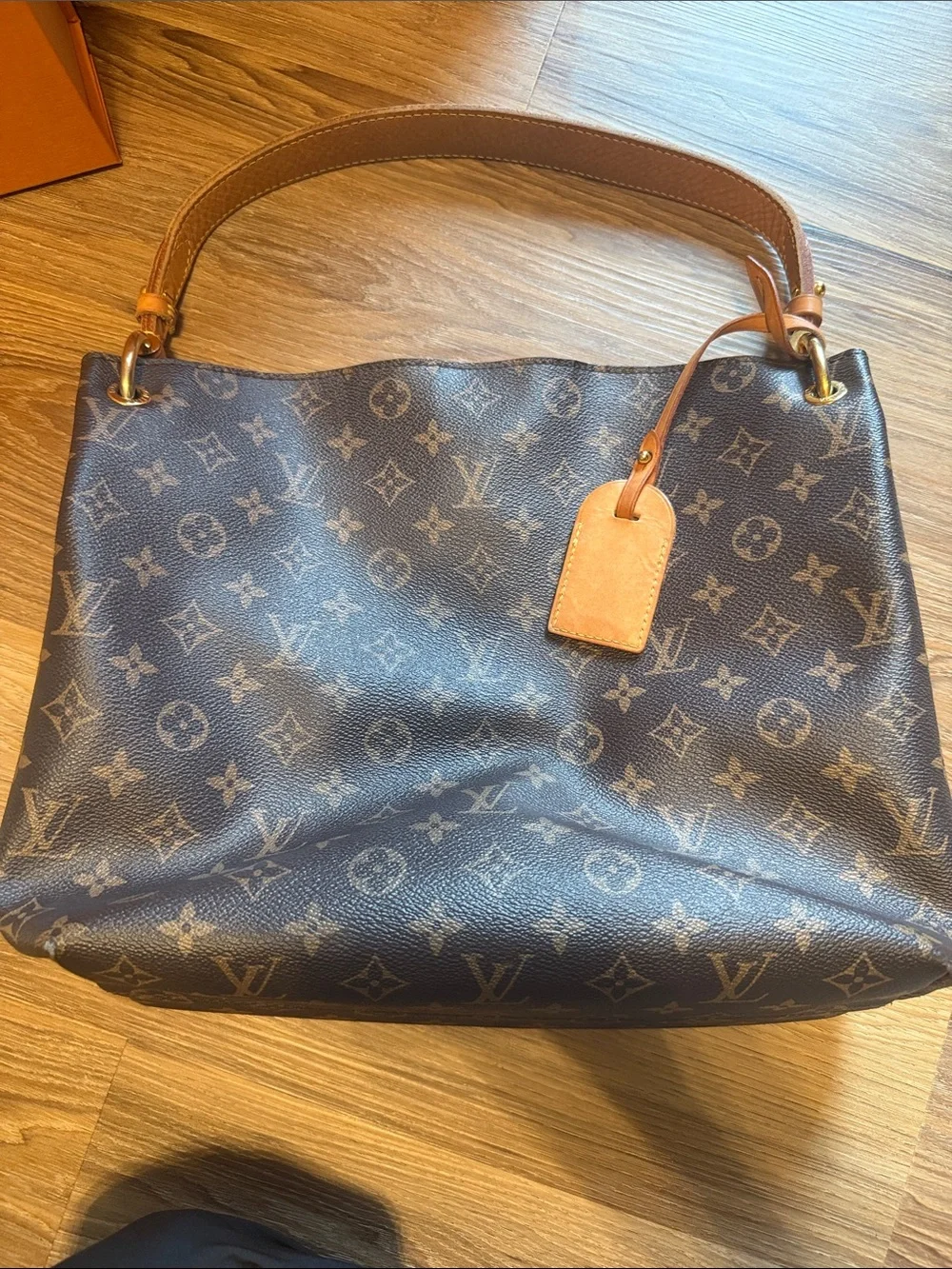 Louis Vuitton Brown Monogram Canvas Shoulder Bag with Tan Trim